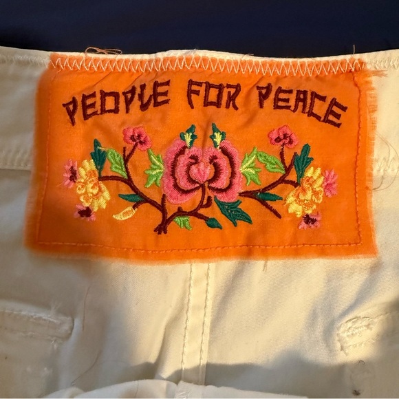 People for Peace White Cotton Pants with Floral Embroidery, Size 30 - Picture 3 of 13